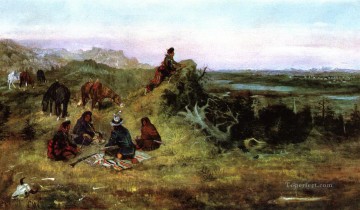 Los piegans preparándose para robar caballos a los cuervos 1888 Charles Marion Russell Pinturas al óleo